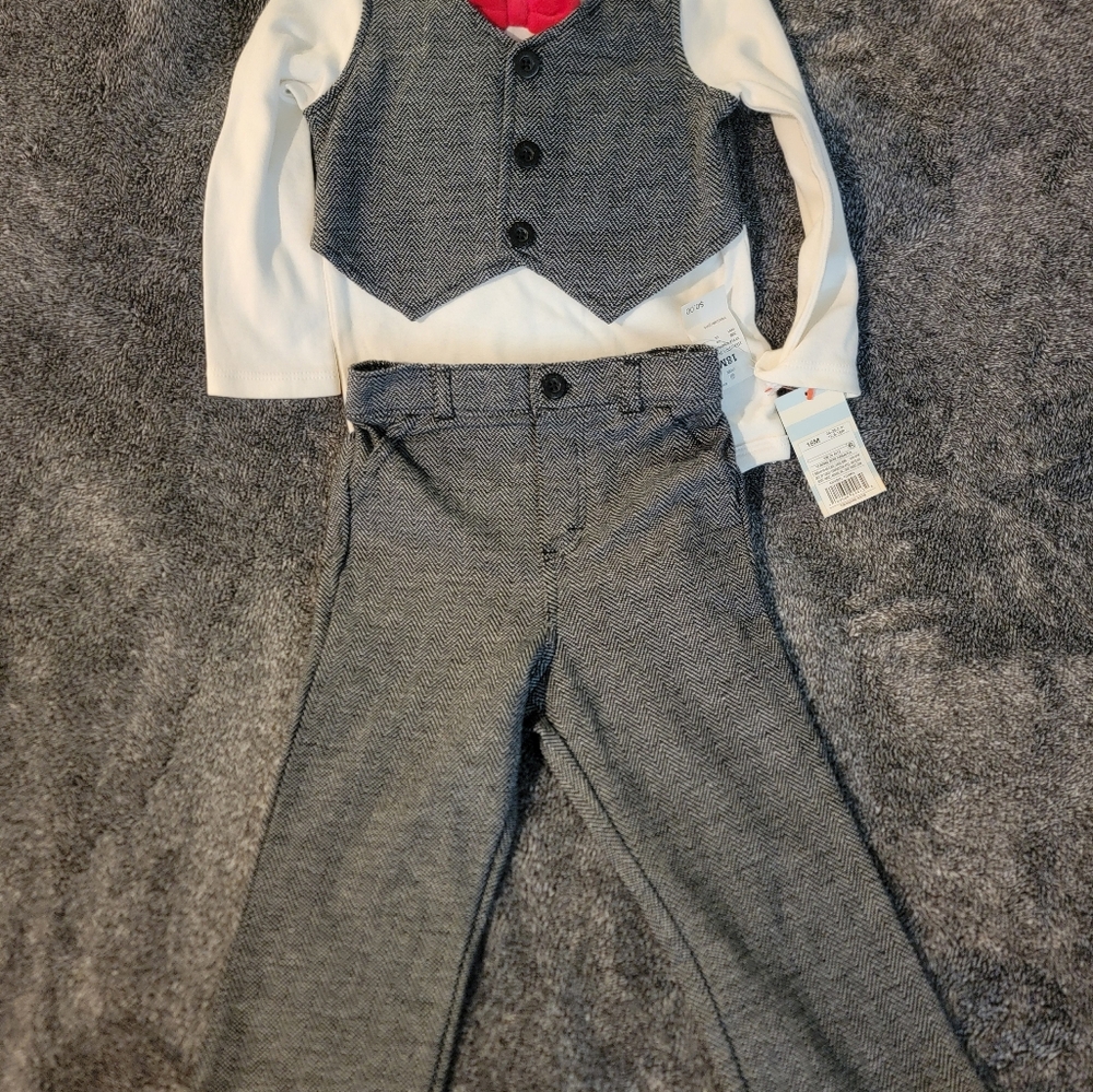 Gray and White Toddler Suit Set with Red Bow Tie